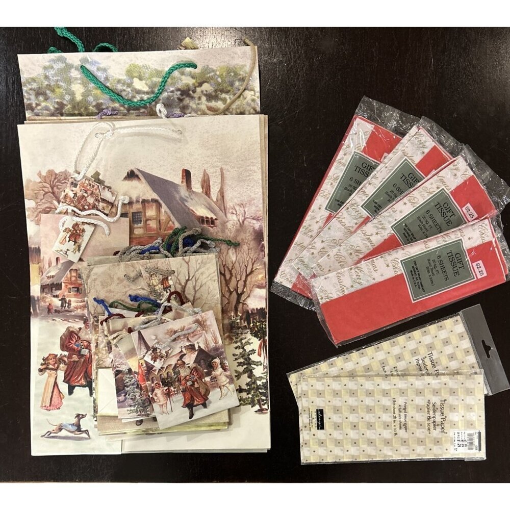 Lot of 20 Victorian Theme Gift Bags and 6 packs of Gift Bag Tissue Various Sizes